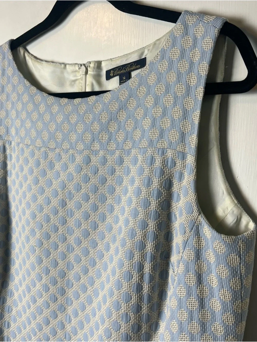 Brooks Brothers - Women’s Jacquard Dot Sheath Midi Dress Blue Cream Lined Sz 14‎